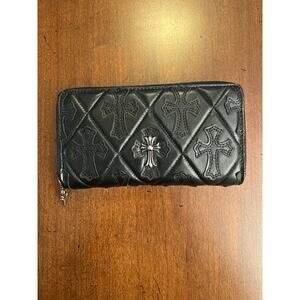 Chrome Hearts Patch Black Leather Wallet W/ Silver Hardware ZIP Dagger